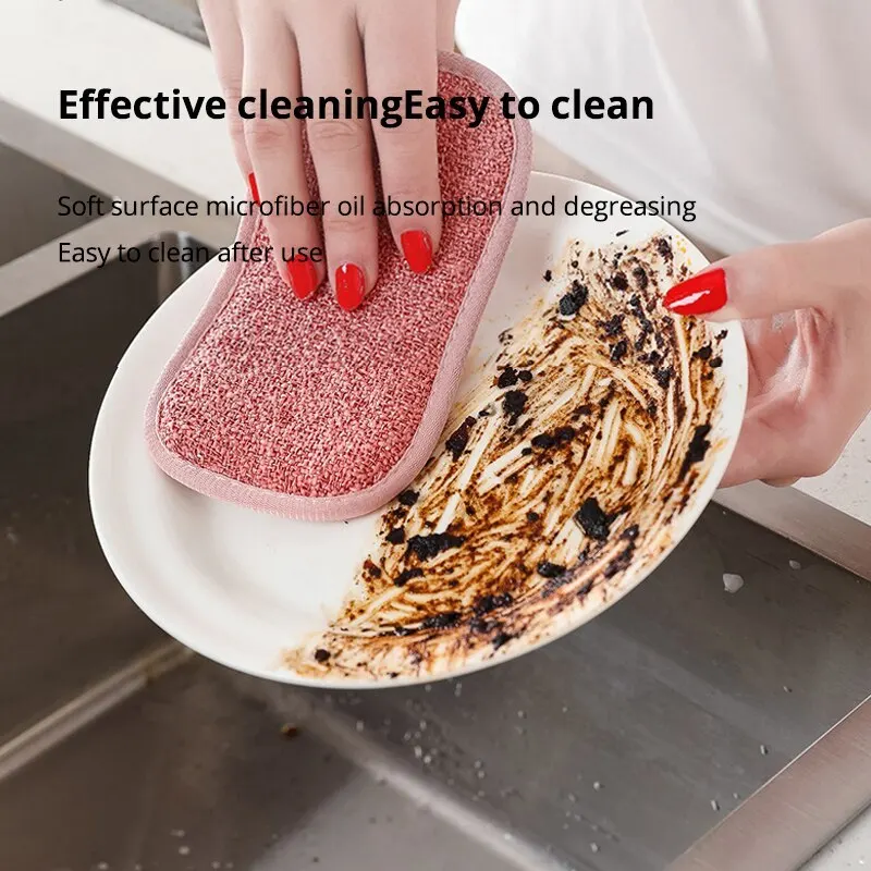 5PCS Super Absorbent Microfiber Double Sided Scrub Sponge for Dishwashing Kitchen Bathroom Clean Cloth Eraser Magic Sponge