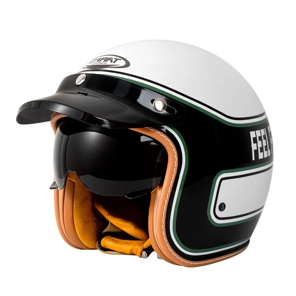 DOT Approved New Retro 3/4 Motorcycle Helmet with Built-In Windshield & Hat Brim Vintage Style Cycling Safety Gear Unisex Casco