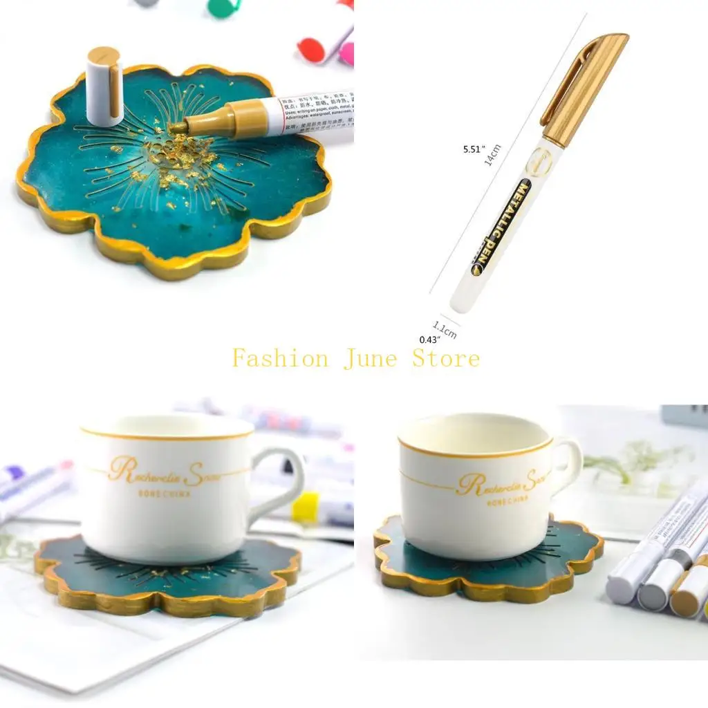 N5KA 6Pcs/set Acrylic Paint Pens Epoxy Resin Drawing Pen Gold Silver for Coloring