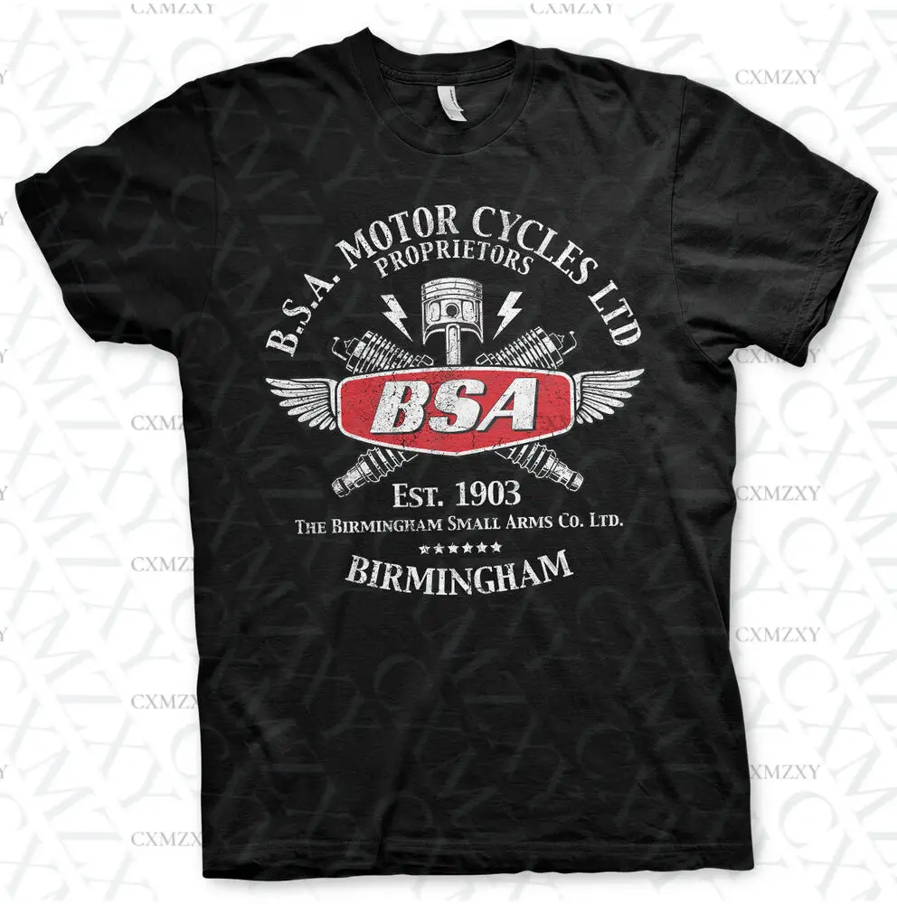 

Black BSAs Vintage Birmingham Motorbike Graphic Men Casual Short Sleeve Retro British Style Streetwear Tee S-3XL
