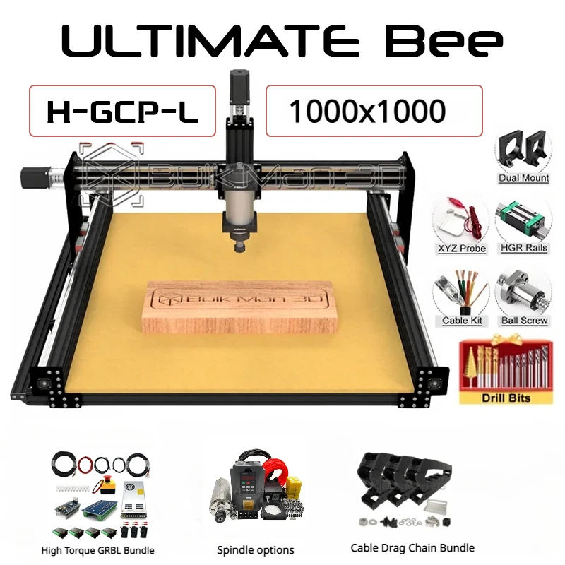 

BulkMan 3D Black 1000x1000 ULTIMATE Bee CNC Machine Full Kit with High Torque GRBL Control System CNC Wood Router