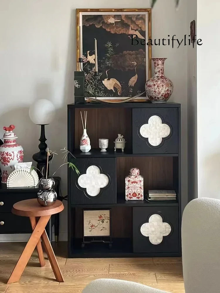 

Home retro solid wood bookcase magazine cabinet narrow TV side cabinet vertical cabinet