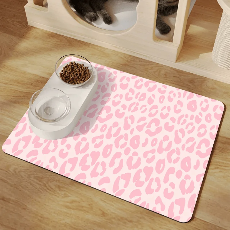 1pc leather Pet Placemat Suitable for Dogs Cats Absorbent Dirt-Trapping Mat with Soft Leopard Print Design
