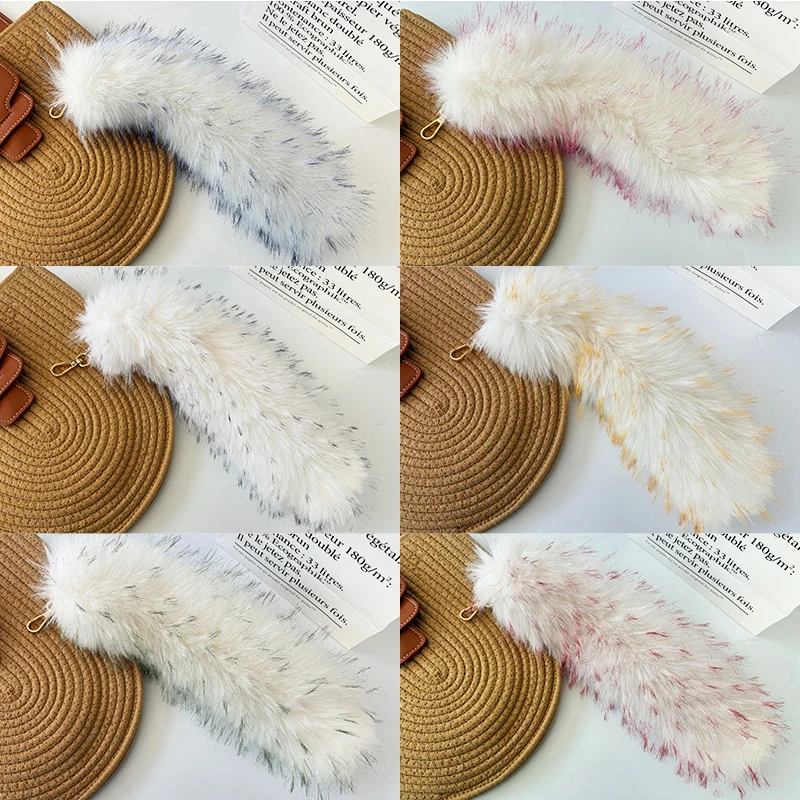 Faux Raccoon Fur Tail Keychain Animal Tail Key-Pendant Pompoms Keyring Holder Bag-Decor 35CM Plush Raccoon Dog Fur Tail