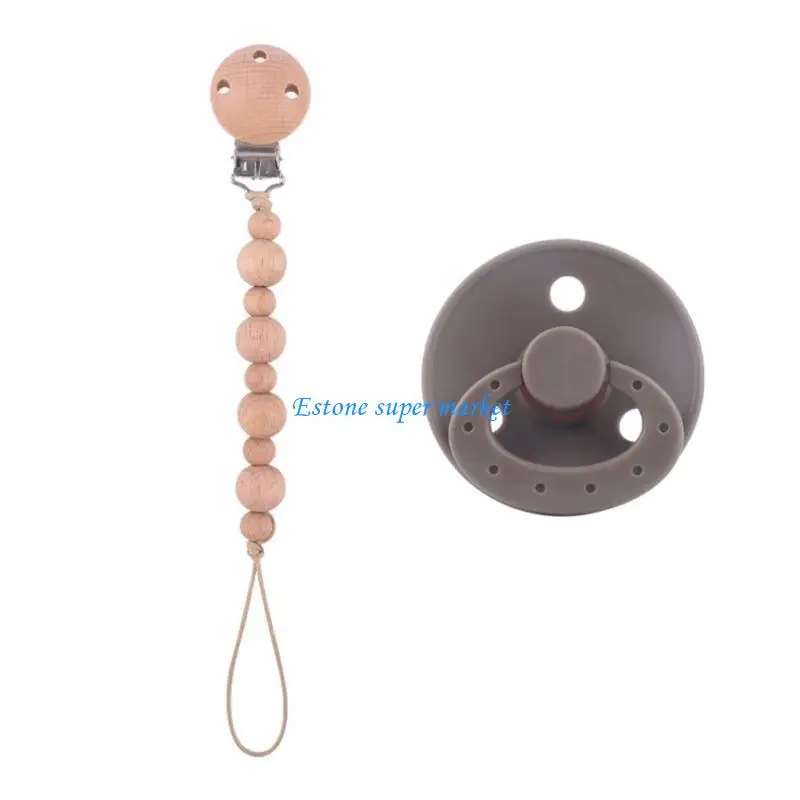 090B Bead Pacifier Clips Woode Dummy Pacifiers Holder Newborn Soother Chains for Baby Teether Teething Chain Shower Gift