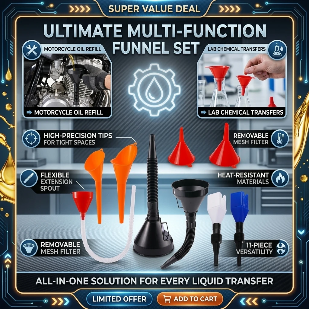Automotive Plastic Funnel Set Wide Mouth Fuel and Oil Multi-use ...
