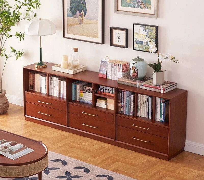

pg46All solid wood floor-to-ceiling bookcase, cherry wood living room storage storage combination cabinet
