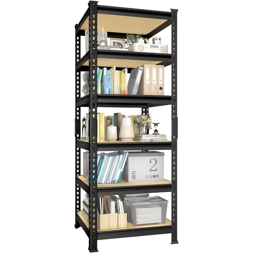 6-Tier Adjustable Tall Book Shelf - Narrow Bookcase for Small Space, Open Wooden Bookshelf, Display Square Shelf for Living Roo