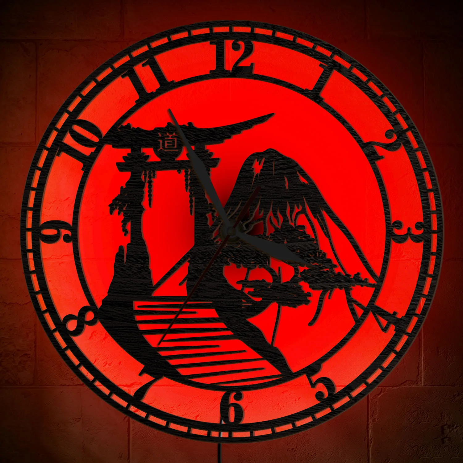 Torii Gate Fuji Mountain Wooden Silhouette Wall Clock with LED Backlight Japanese Home Decor Luminous Wall Clock Glow in DarkTor