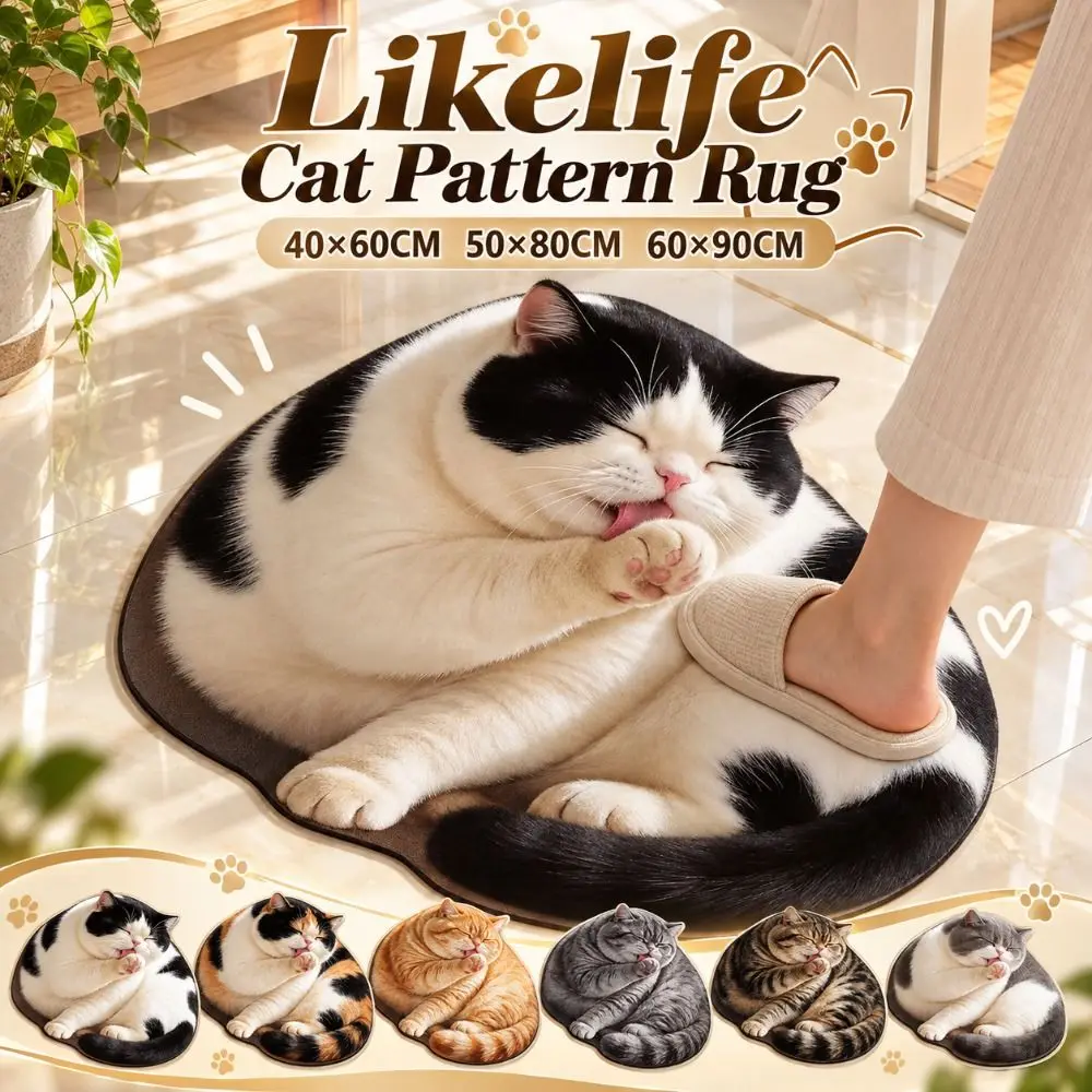 Absorbent 3D Cat Print Doormat Non Slip Lifelike Bedroom Floor Mat Diatomite Stain Resistant Animal Bathroom Rug Entryway Decor