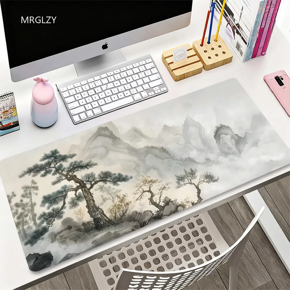 

Очень большой коврик для мыши с пейзажной росписью тушью — коврик для мыши из художественной сосны в древнем стиле для игровых и офисных ковриков для клавиатуры XXL