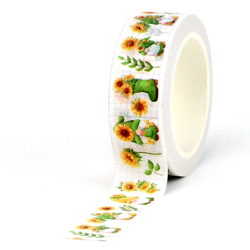 NEW 1PC 10M Decorative Sunflowers Gnomes and Butterfly Washi Tape Set for Journaling Adhesive Masking Tape Cute Stationery