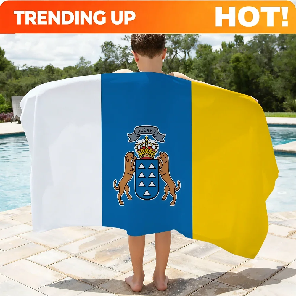 Custom Flag Of Canary Islands Towel Soft Lightweight Anti-Sand Large Beach Towel Quick-Drying Bath Sports Family