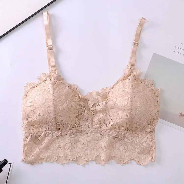 Lace Bra for Women Sexy French Lingerie Bralette Seamless Crop Top Corset Unwired Underwear Female Intimates Embroidery Tube Top