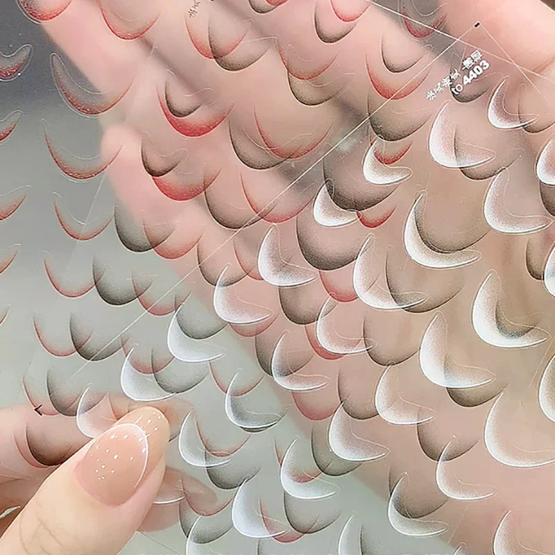 1Sheet Fashion French Gradient Nail Art Stickers Thin Black White Line Press On Nails Decals Manicure Decor DIY
