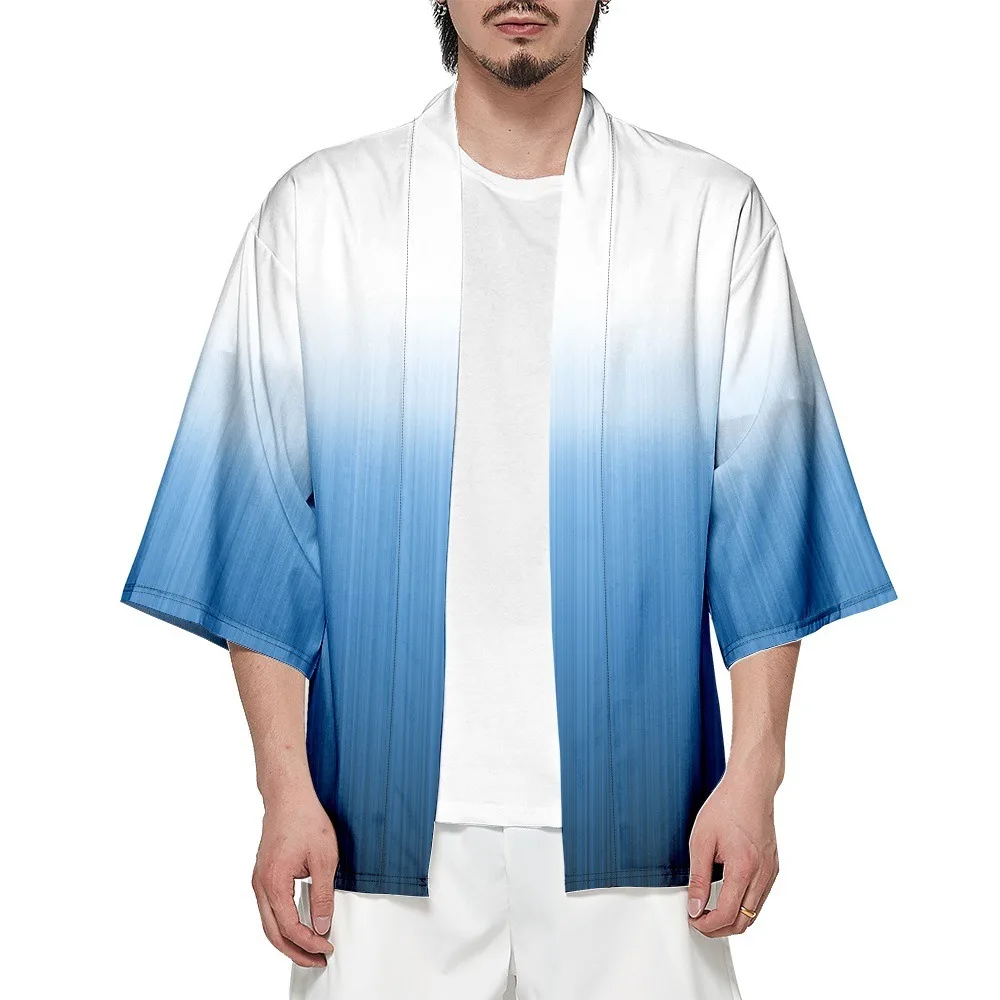 

Summer Samurai Kimono Men Streetwear Cosplay Stylish Gradient Kimono Haori Japanese Fashion Yukata Cardigan Robe Hot Sale