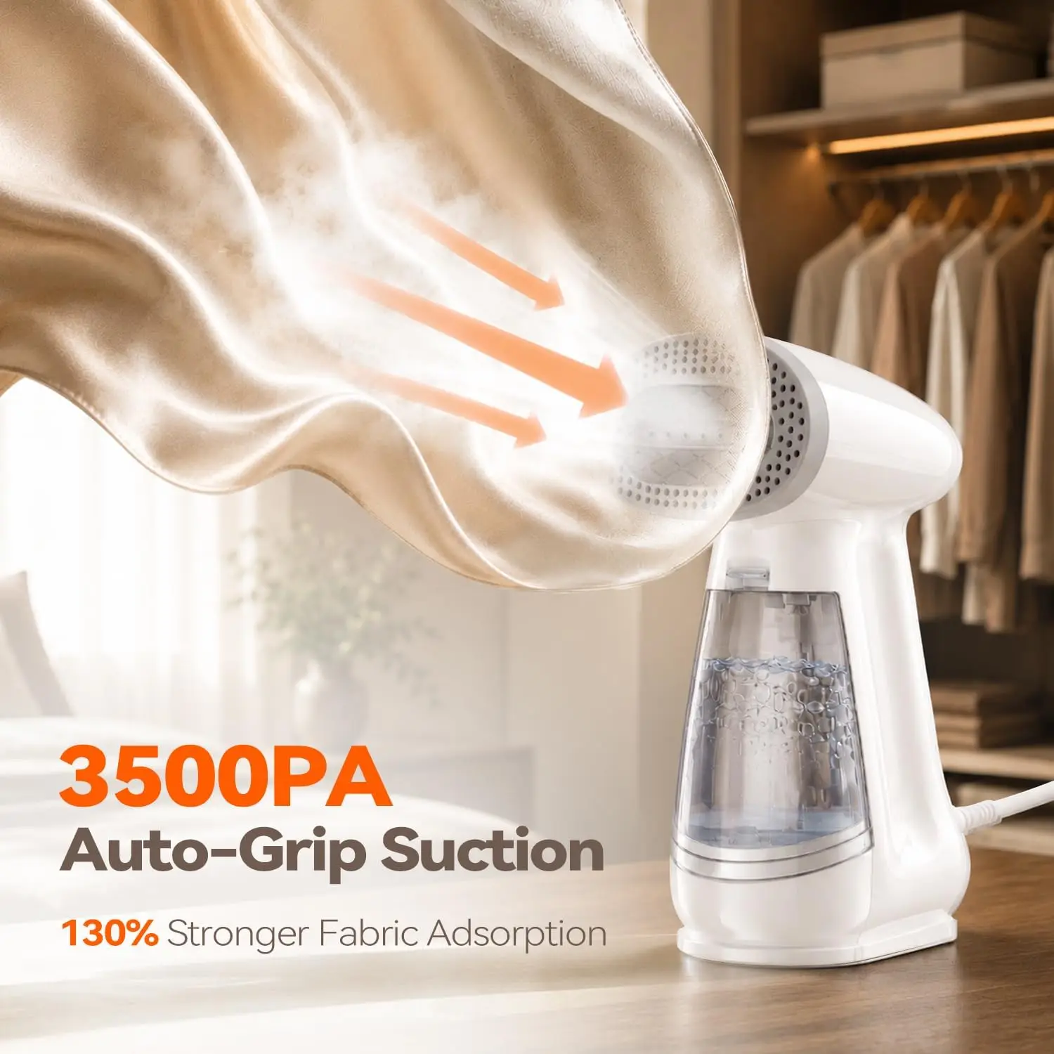Vacuum Steamer for Clothes, 3500Pa Handheld Garment Steamer, 15Min Steam | 20s Fast Heat, 1000W Clothes Steamer with Adjustable Suction & Steam Modes, Auto Shutoff, 110-120V