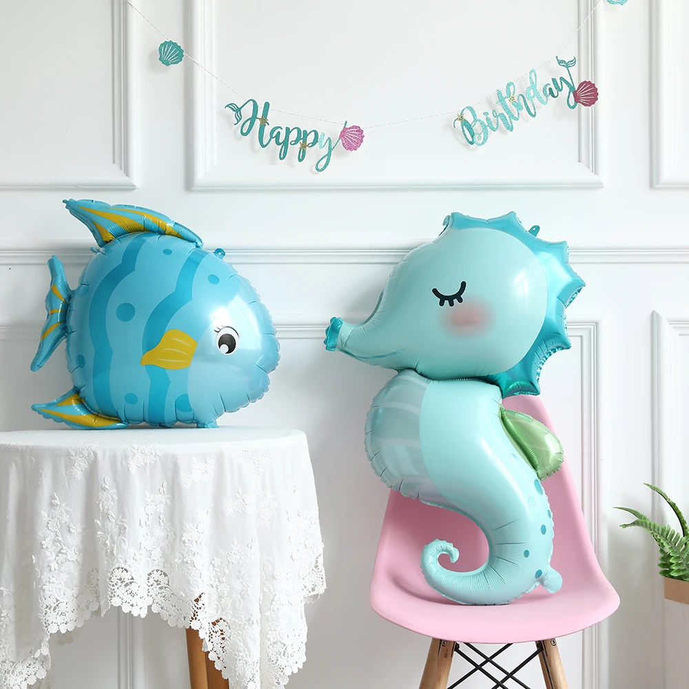 1pc cartone animato meduse con corona palloncino cavalluccio marino palloncino foil oceano tema decorazioni per feste di compleanno forniture per baby shower