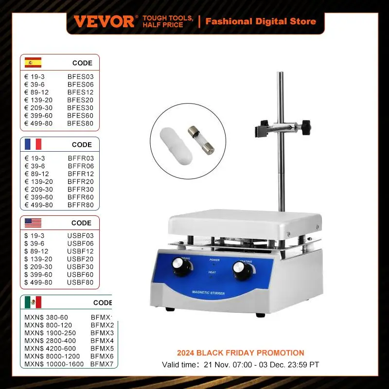 VEVOR 1000ML 3000ML Electric Magnetic Stirrer Hot Plate Vortex Mixer Shaker With Stir Bar Medical Bioloicgal Chemical Laboratory