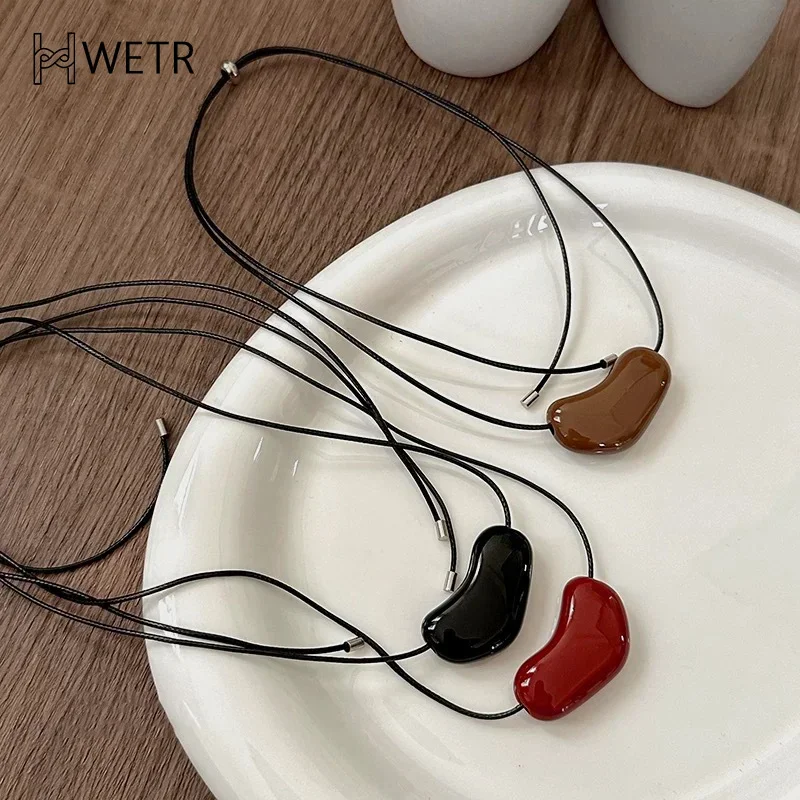 الأحمر الحب القلب قلادة معلقة قلادة المرأة حبل معلق فاخر سحب حبل أسود سترة سلسلة اكسسوارات نسائية #4