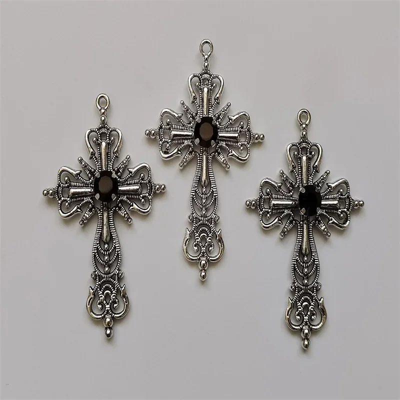 Gothic Cross Charm Pendants Punk,Large Black Crystal Colour Statement Trad Goth Jewelry Making DIY Handmade Jewelry Accessories