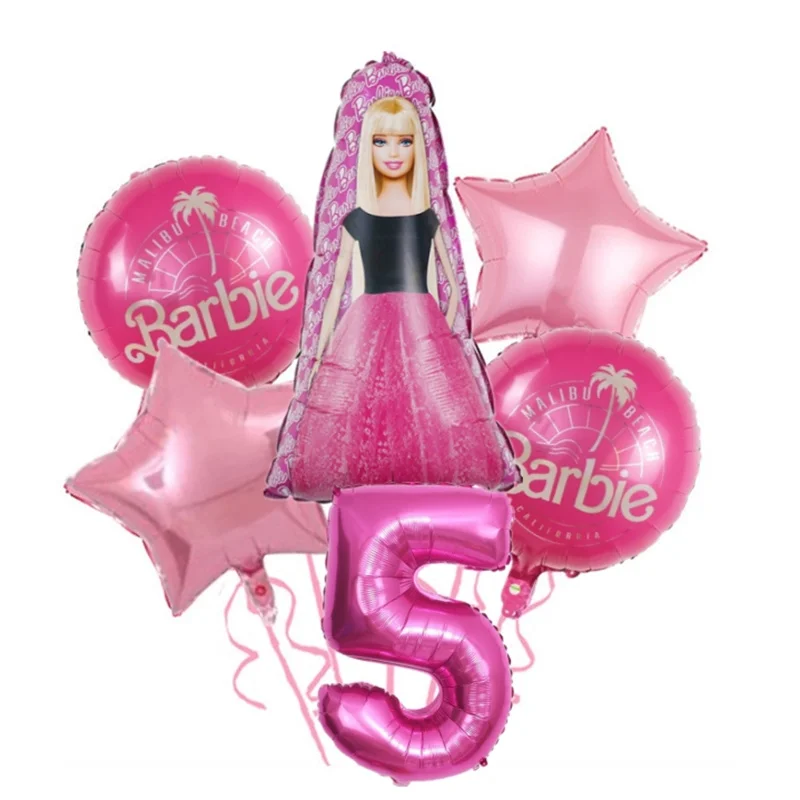 1Set Cartoon Pink Princess Barbie Helium Foil Balloon Girl Birthday Party Decoration Kids Baby Shower Globos Toy Supplies 2024