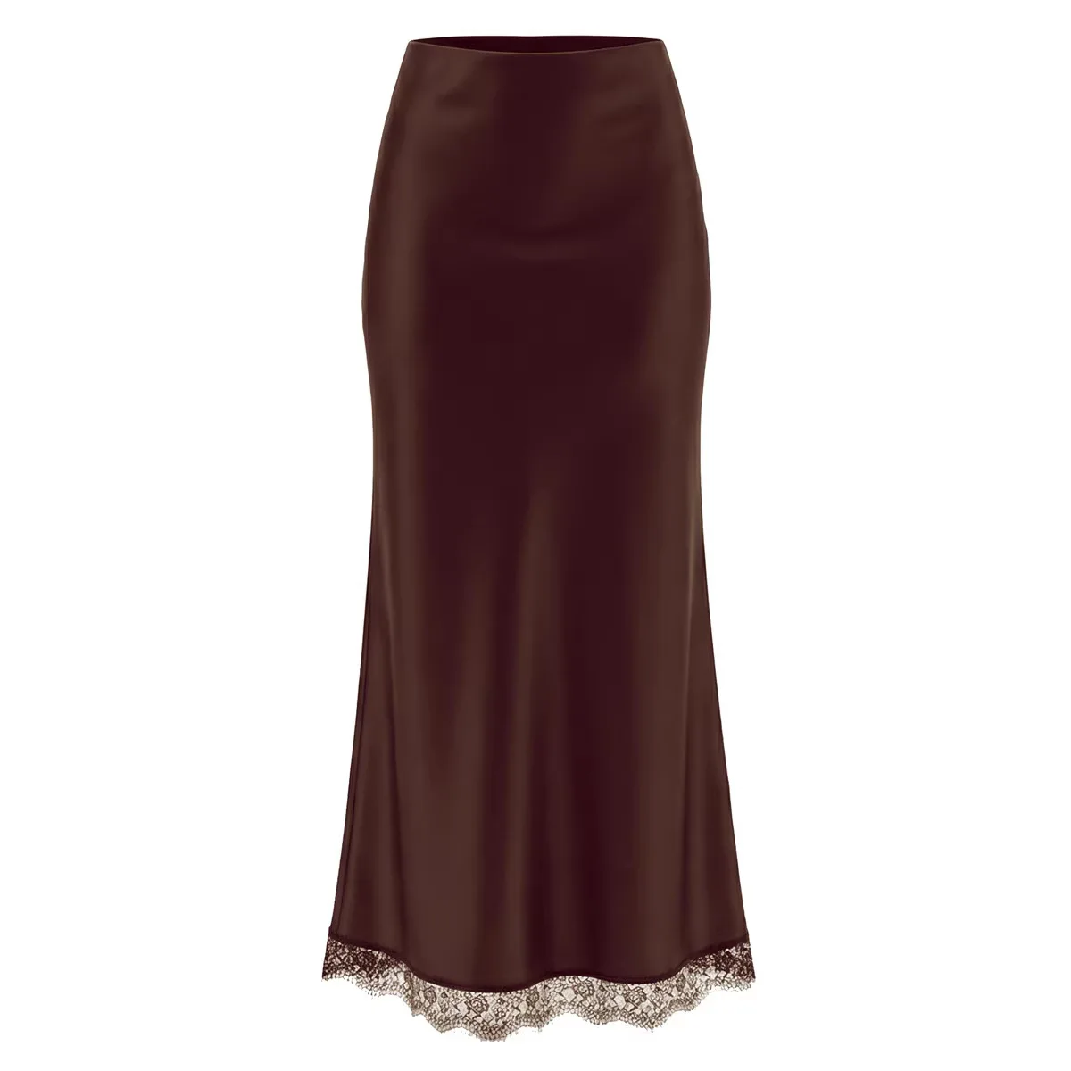 Black Slit Satin Maxi Skirt Lace Women Summer Sexy Bodycon Long Silk Skirts With Slit Formal Lace Skirts Women Luxury