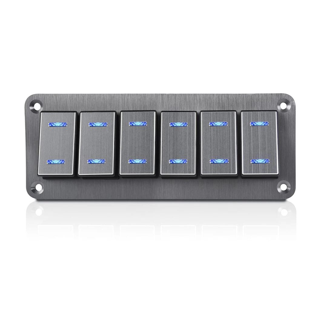 ON-OFF 6 Gang Waterproof Rocker Switch Panel with Dual Blue LED Light 12-24V Toggle Switch Panel For Marine Boat Automotive Car