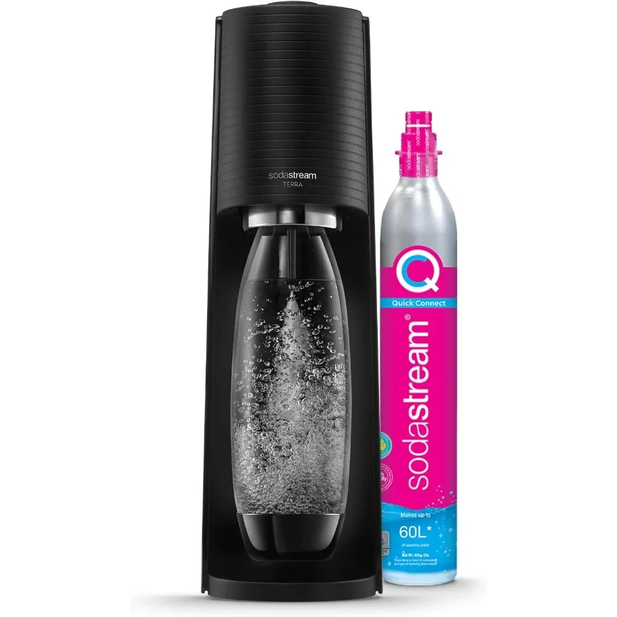 

SodaStream Terra Sparkling Water Maker Machine with 1 Litre Reusable BPA-Free Water Bottle for Carbonating 60 Litre Quick Conne