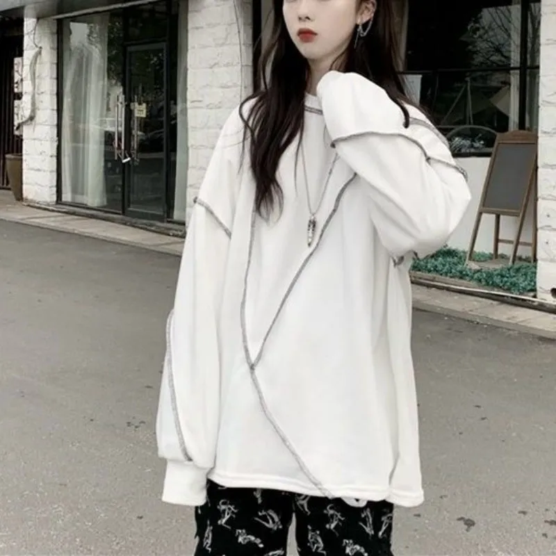 Hoodies Harajuku BF Style Black Hip-hop Chic Teens Sweatshirts Autumn Trendy All-match Daily Simple Womens Streetwear DF4940