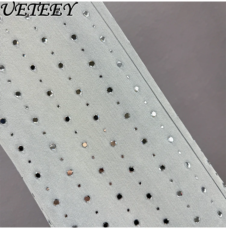 Robuste Strass-Denim-Hose mit geradem Bein für Damen, trendige neue, hoch taillierte, lockere, schlankmachende, verlängerte Jeans im europäischen Stil