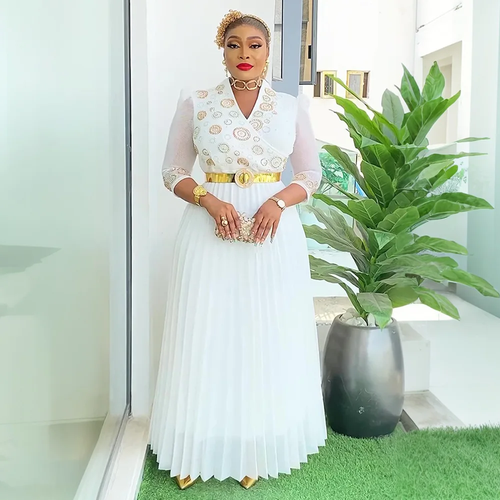 คุณภาพสูงแอฟริกันพรหมชุดหรูหรา PLUS ขนาด Rhinestone ชุดราตรียาว