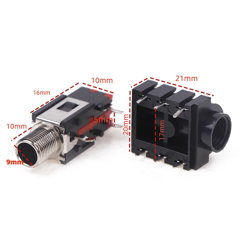 5pcs 1/4 Jack Female 6.35mm Jack Stereo 1/4 inch Guitar Pedal Input Jack Socket PCB Mount 6 Pin Input Output Jack Connector