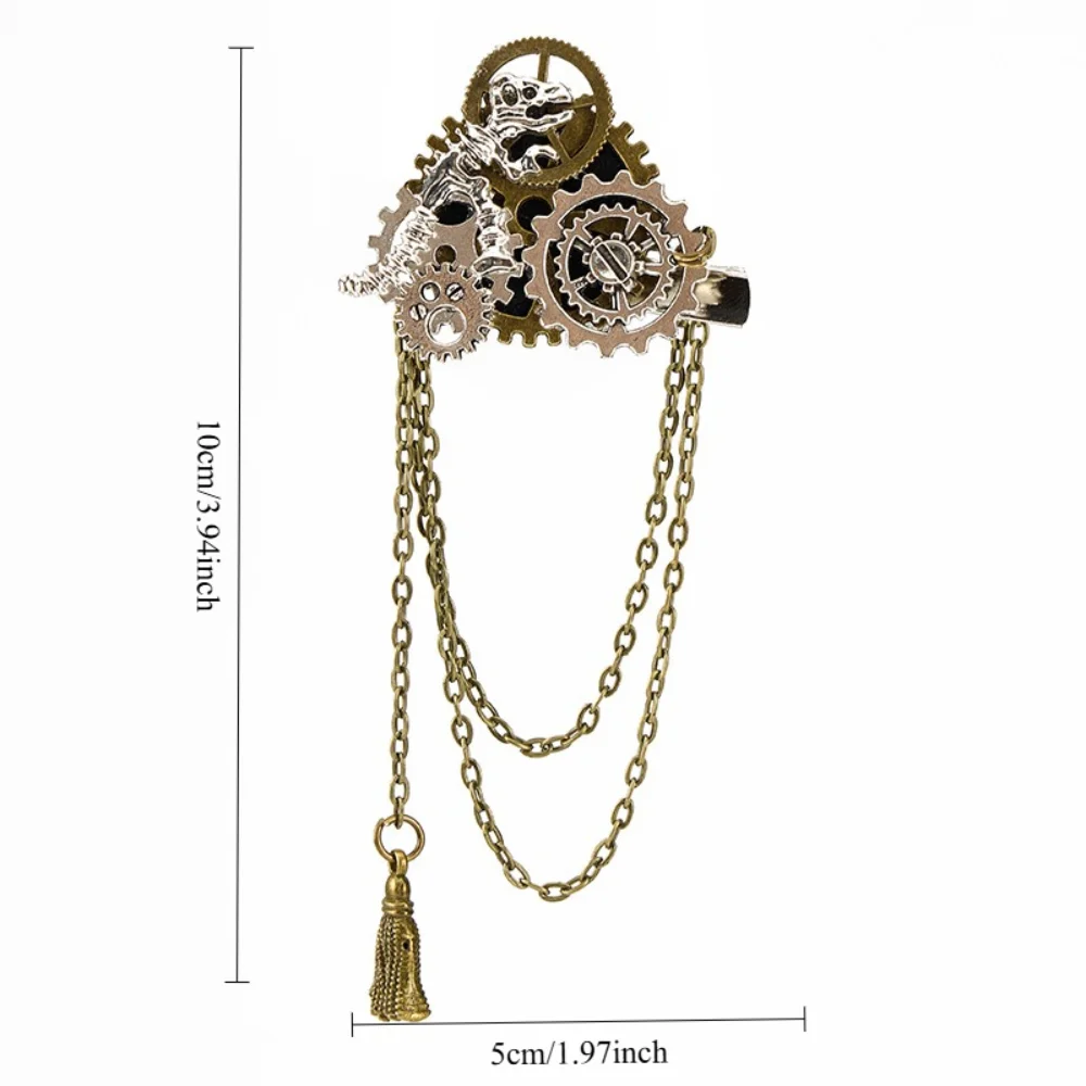 Steampunk Retro Mechanical Dragon Teeth Rotating Chain Bar Brooch Brass Niche Dark Style Collar Needle Clothing Decoration Pin
