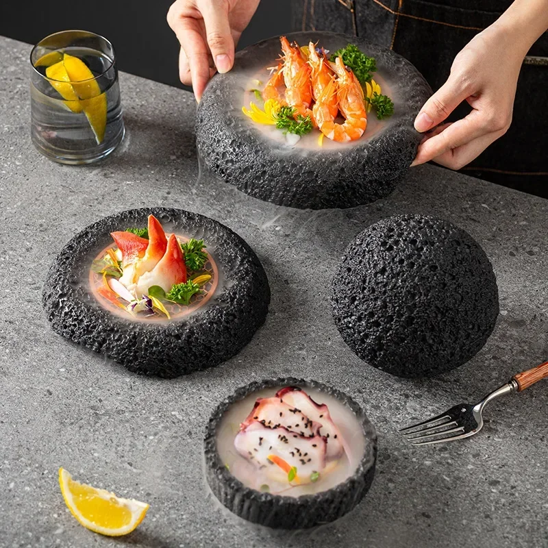 Featured Planet Bowl Separator Cooking Dry Ice Creative Tableware Imitation Flint Meteorite Ball Plate Round Japanese Tableware