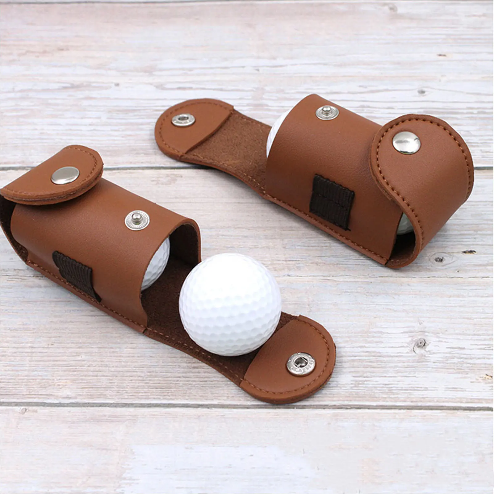 

1pc Golf Ball Storage Bag Premium Pu Compact Design For 2 Balls Metal Hook Belt Strap Sports Golfing Accessory