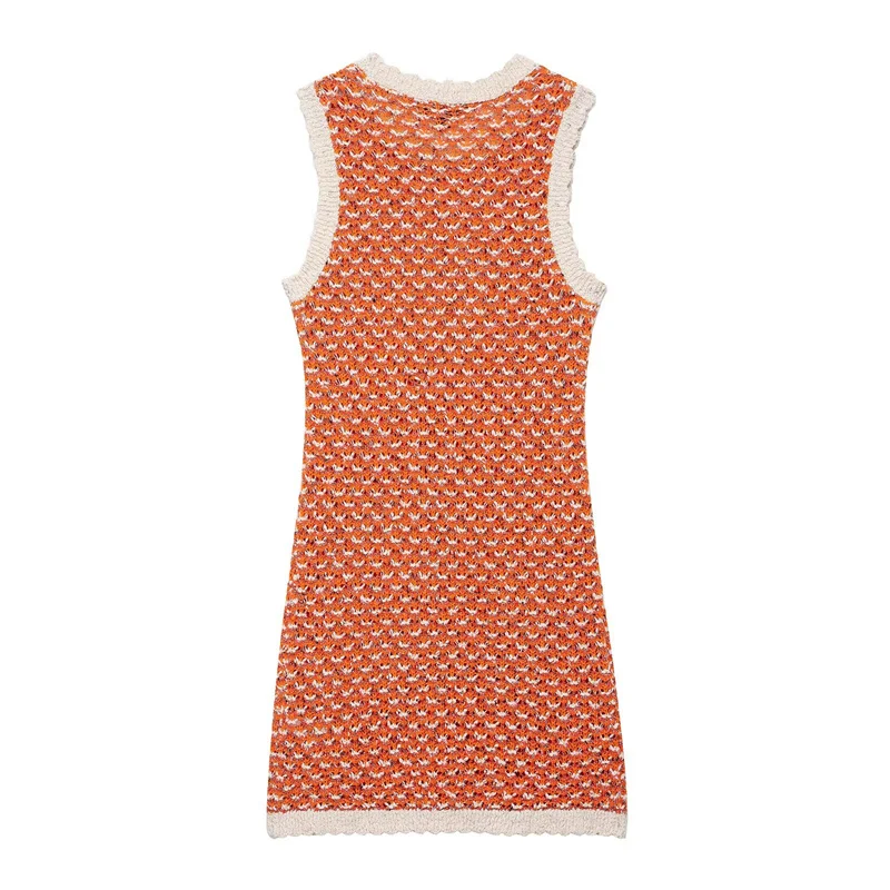 KEYANKETIAN 2025 Summer New Women's Hollow out Crochet Jacquard Sleeveless Mini Dress Holiday wind Pockets Slim Knit Dresses