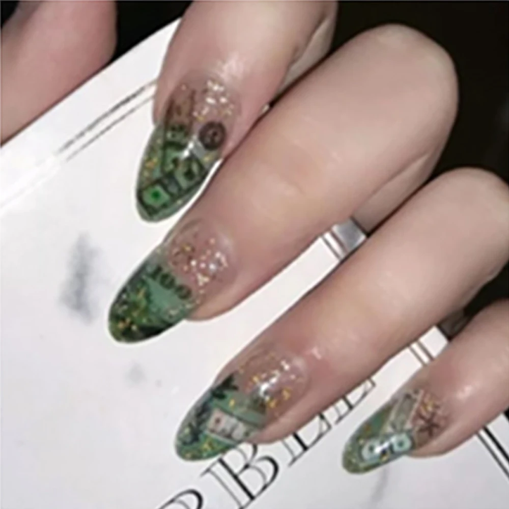 Diy dinheiro dólar rico estilo rico apliques de arte de unhas decalques de manicure decorações de arte de unhas adesivos de unhas