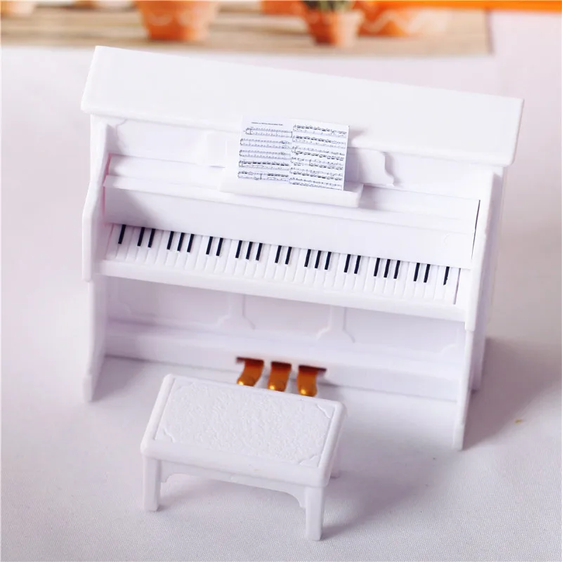 1Pcs Dollhouse Simulation Miniature Upright Piano and Piano Bench 1/12 Mini Furniture Model Scene Shooting Props