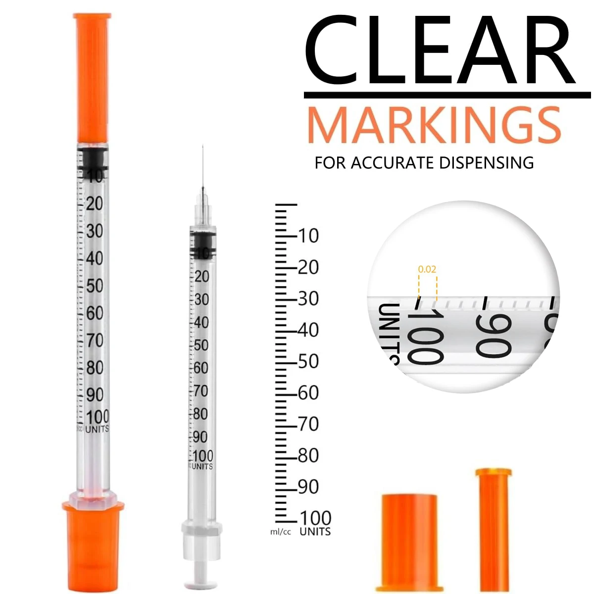 500Pcs,1ml Sterile Disposable Insulin Syringes With 29G/30G/31G Needles Individual Wrapped for Diabetic, Pet Veterinary and Lab