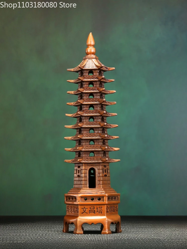 Red copper carving 9-layer 13-layer Wenchang Tower statue Wenchang Pagoda Fengshui decor For living room and study 38cm,29.5cm