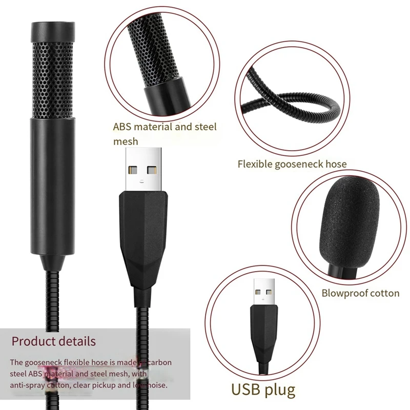 Portátil Mini Microfone USB para Computador, Microfone com fio, Microfone Capacitância, Karaoke Microfone para Laptop, PC, durável
