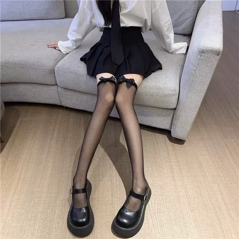 JK Girls Thigh High Stockings Women Sexy Lingerie Knee High Socks Thigh High Socks Lolita Kawaii Bow Nylon Long Socks Stockings