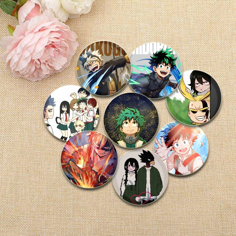 HD Round Pins Midoriya Izuku Bakugou Katsuki Anime Badge Todoroki Shoto OCHACO URARAKA Cartoon Brooches for Bag Accessorie