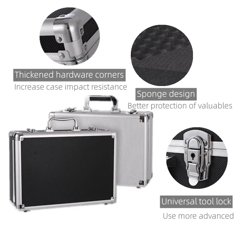 Handheld Aluminum Toolbox Shockproof Tool Case Portable Equipment Instrument Case Aviation Case File Outdoor Box with Foam