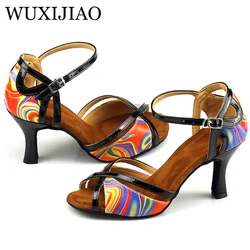 WUXIJIAO Sexy Thin Black Women's Shoes Painted PU High Heels Latin Dance Shoes Ballroom Dance Shoes 7.5C