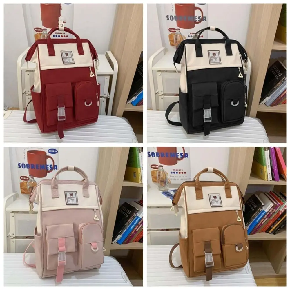 Adjustable Large Capacity Backpack Anti-splash Water Contrast Color Casual Nylon Daypack Soft Korean Style Women School Bag