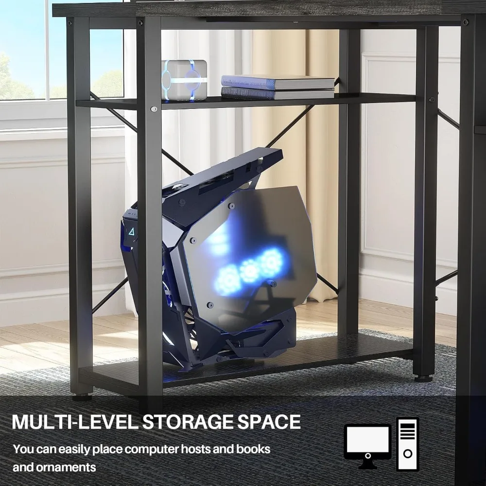 Large 48 Inch Office Desk with Storage Shelves, Study Writing Table, Sturdy PC Desk for Home Use, CPU Stand Included