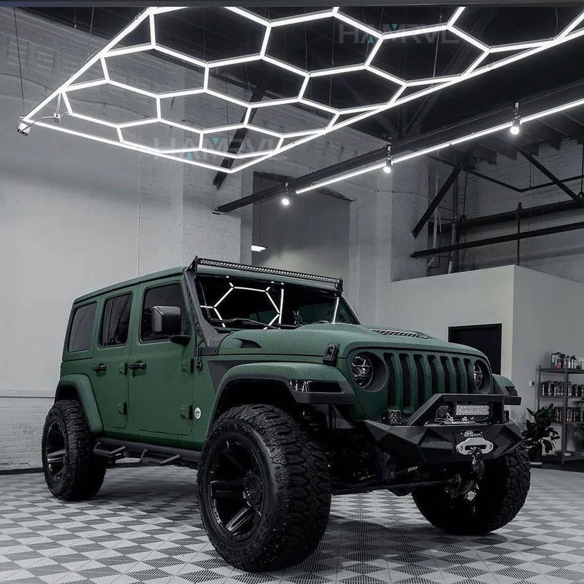 ضوء سقف على شكل قرص العسل قابل للتعتيم بثلاثة ألوان سداسية 3000k-6000k مناسبة للإضاءة التجارية في صالونات الشعر/المرآب/ورش العمل #6