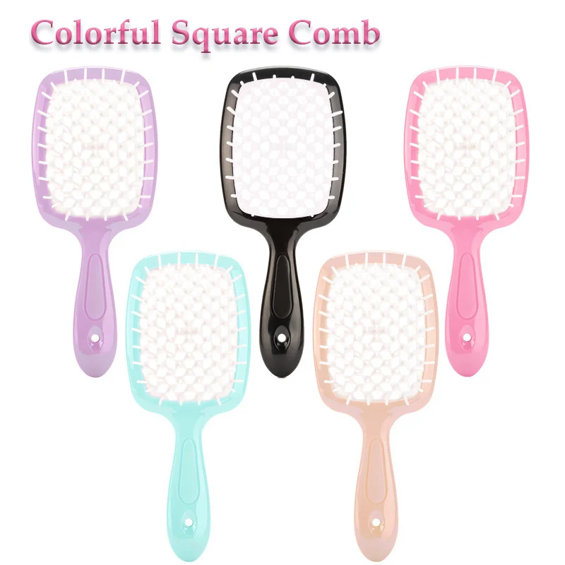 

1PC Square Hollow Comb Anti-Static Grid Lightweight Comb Hair Massage Knot Fluffy Style Curled Hair Comb Hair Smooth Brushes